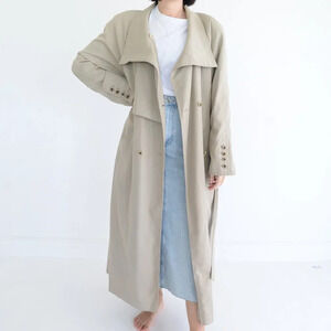 Vintage Laura Winston Beige Pleated Back Long Belted Trench Coat 12